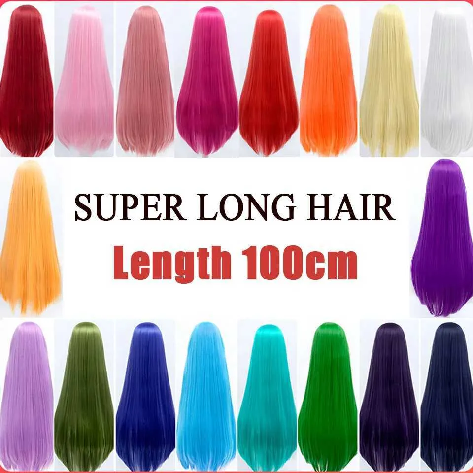 Synthetische pruiken HUAYA Superlang Staight Cosplaypruik Hittebestendig Synthetisch haar Anime Feestpruiken Zwart Blauw Roze Groen Geel Rood Goud 240329