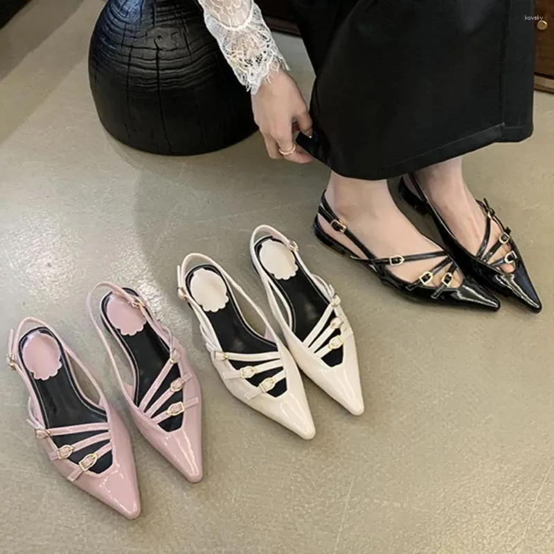 Dress Shoes Aneikeh Fashion Kitten Heel Back Hollow Pointed Toe Thin Low Heels Cross Strap Women Pumps Baotou Sandals Slingback Mules