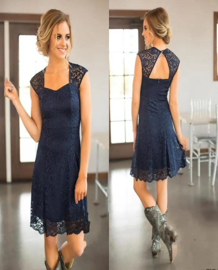 2020 Short Beach Navy Blue Burgundy Full Lace Bridesmaid Dresses Cap Sleeves Hollow Back With Zipper Maid of Honor Gowns Wedding G2013924