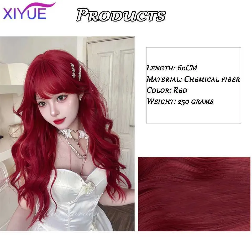 Parrucche sintetiche Parrucche cosplay XIYUE Parrucca da gioco di ruolo con frangia e riccioli sintetici Parrucca rossa lunga 24 pollici resistente al calore donna 240328 240327