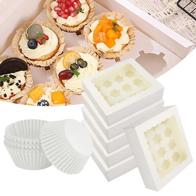 Present Wrap 6st Kraft Cupcake Holder with Liners 12 Count Candy Treat Boxes Dessert Packaging Box For Cookies Muffins Pastries