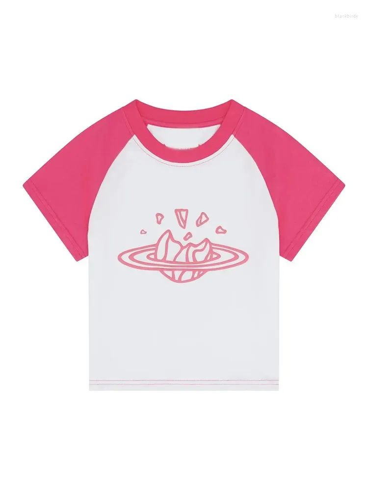 Kvinnors T-skjortor tryckt T-shirt Y2K Baby Mönster Kort retro estetisk kroppsbyggande pullover bomull Kortärmad summa