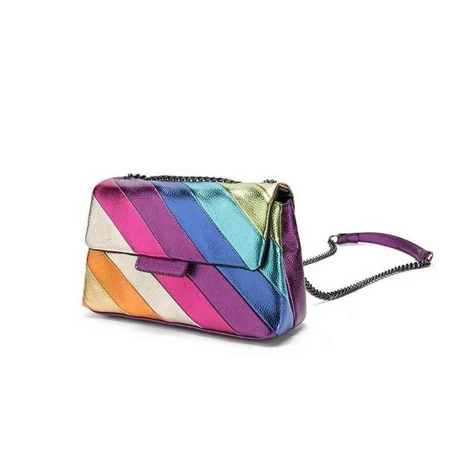 Höft axelväskor Rainbow Womens Designer Handväskor Tygväska med kontrasterande färg skarvkedja singel axel crossbody väska handväska 240311