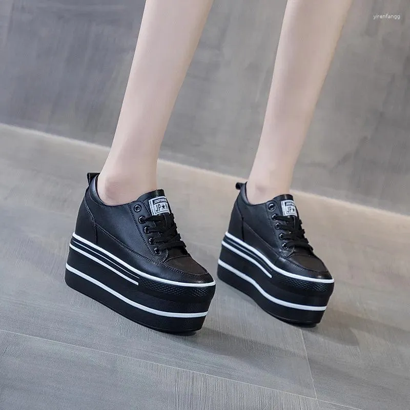 Sapatos casuais comemore super alto salto grosso plataforma apartamentos mulheres esportes primavera couro macio tênis branco preto