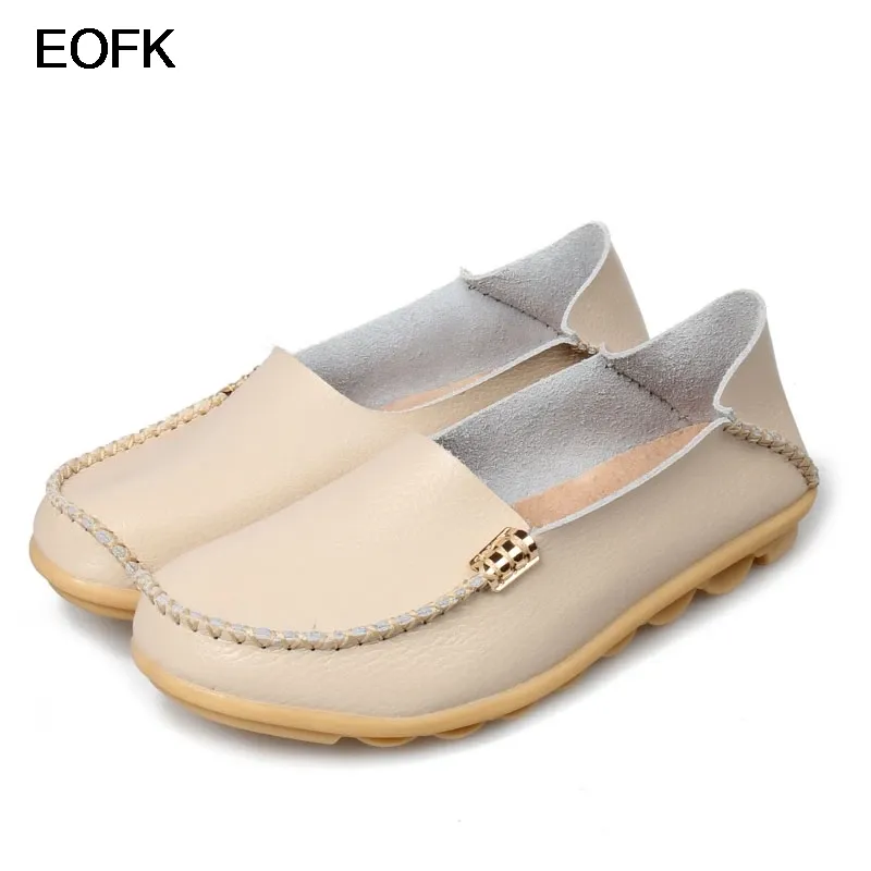 Boots Eofk Women Flats Loafers Moccasins Комфортное скольжение на женской обуви плюс размер 3544 Подлинная кожаная нога