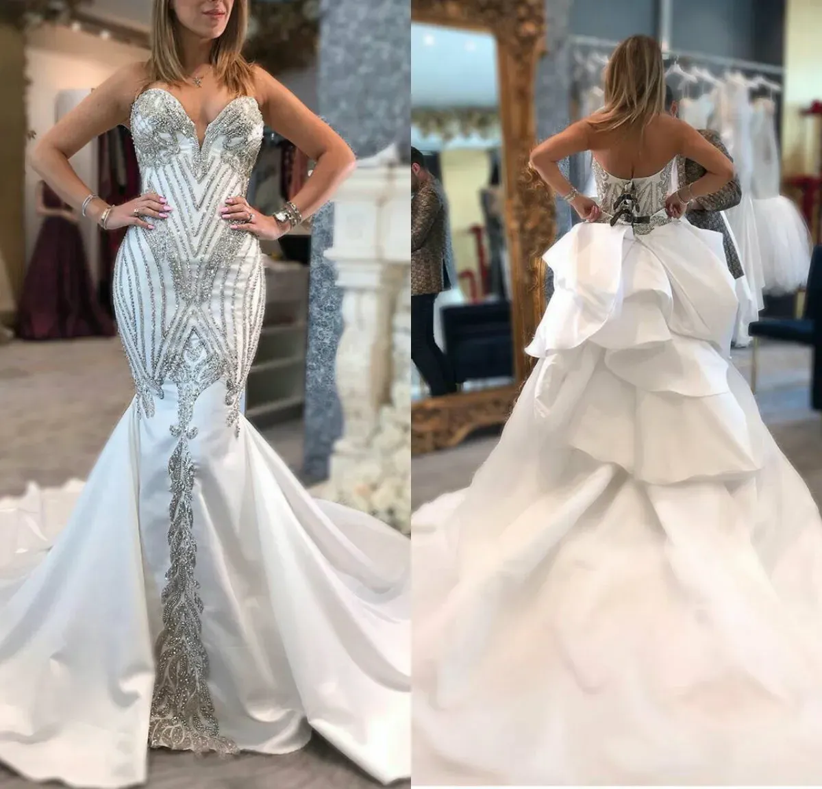 Crystal Beading Mermaid Wedding Dresses Sexig Sweetheart Beaded Laceup Back Bridal Glowns Bohemian Long Formal Wedding Dress