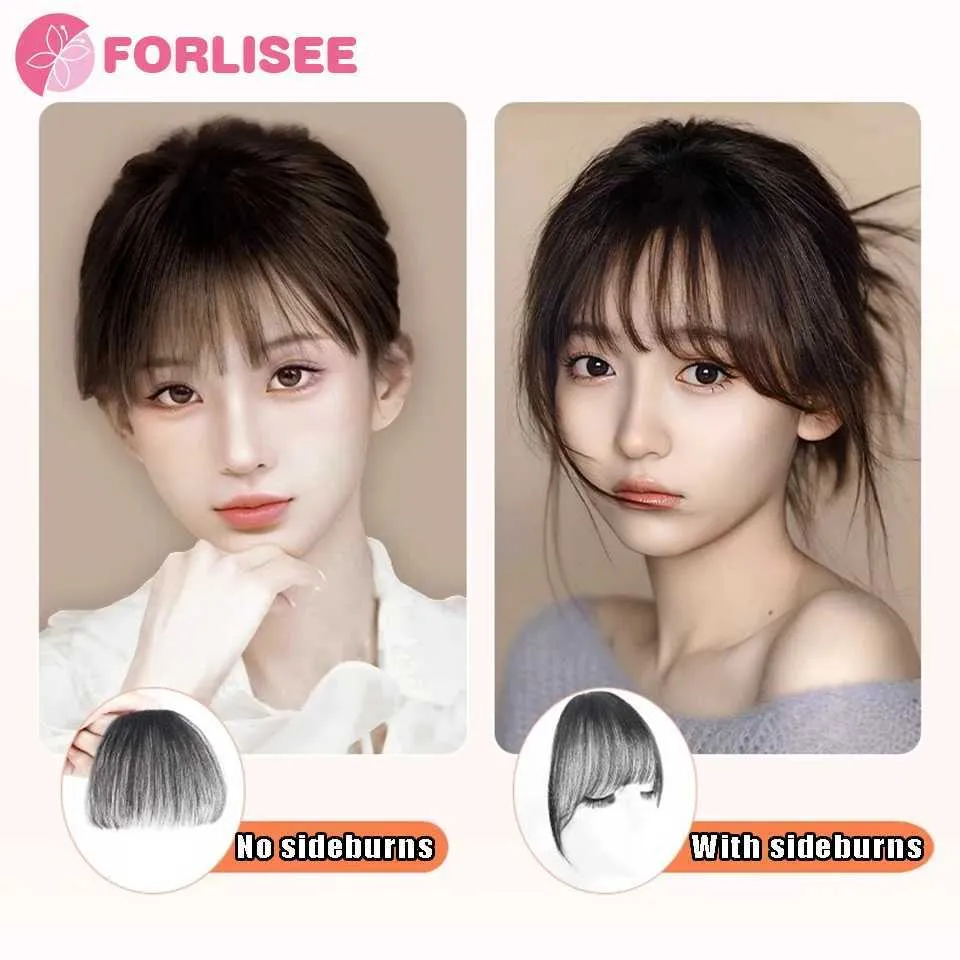 Synthetic Wigs FORLISEE Synthetic Air Bangs Wig For Women 3D Fake Bangs Natural Forehead Full Bangs Wig Piece Replacement Wig 240329