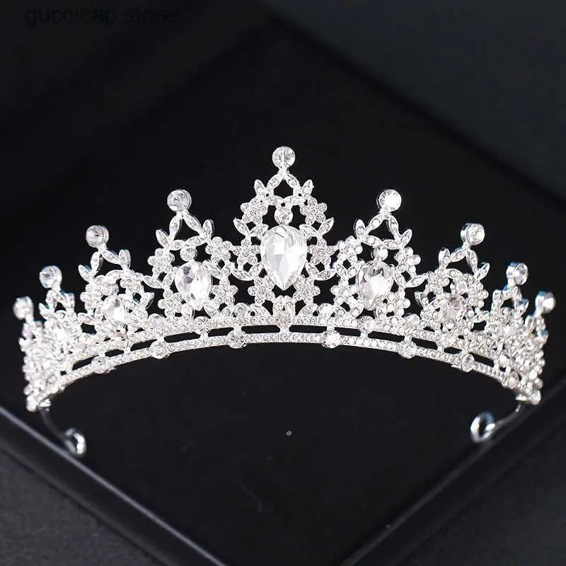 Diadèmes Accessoires de cheveux de mariage Coiffes Tête Bijoux De Mariage Cheveux Tiara Cristal De Mariée Diadème Couronne Argent Couleur Diadème Voile Tiaras Y0319