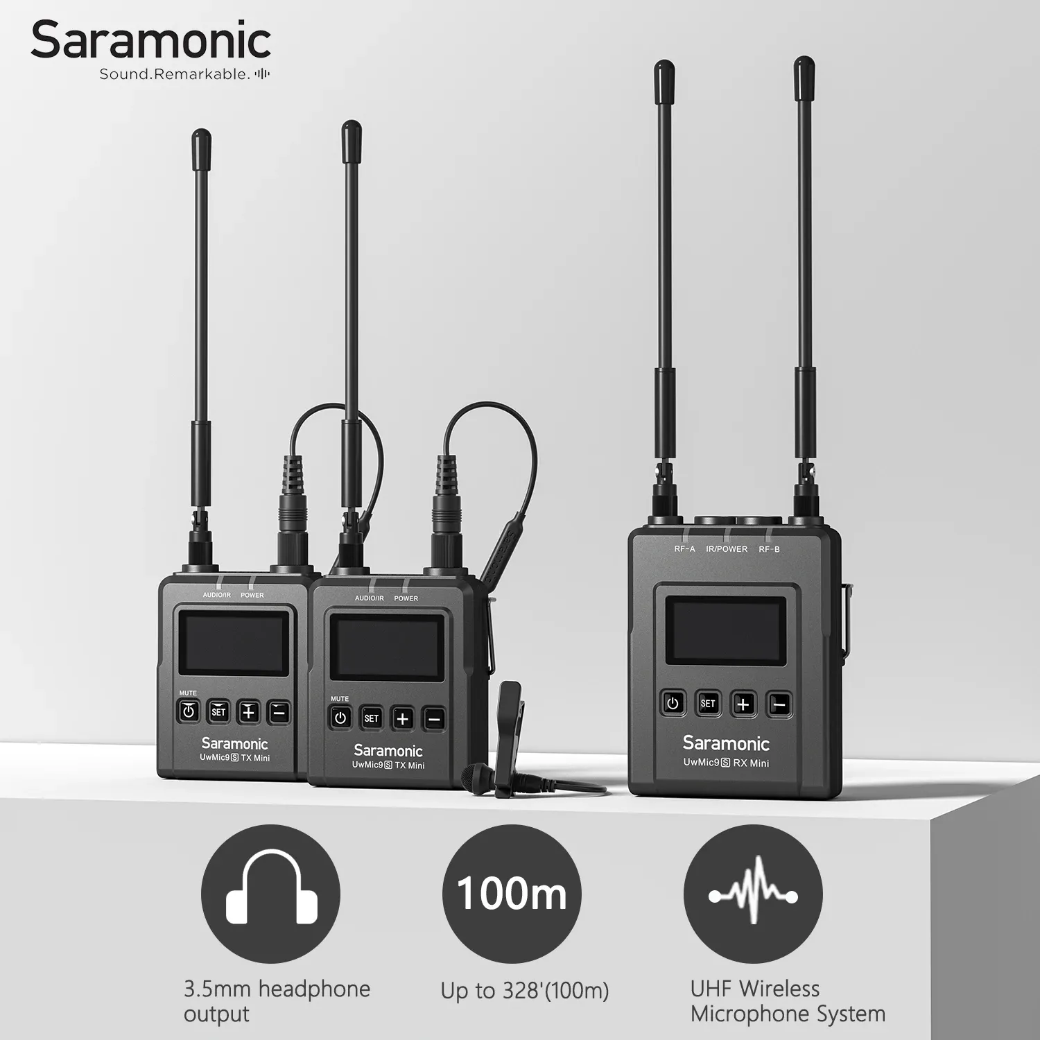 Microphones Saramonic Uwmic9s Mini UHF Wireless Lavalier Microphone for PC Mobile DSLR Live Streaming Youtube Vlogging Interview Mono/Stereo