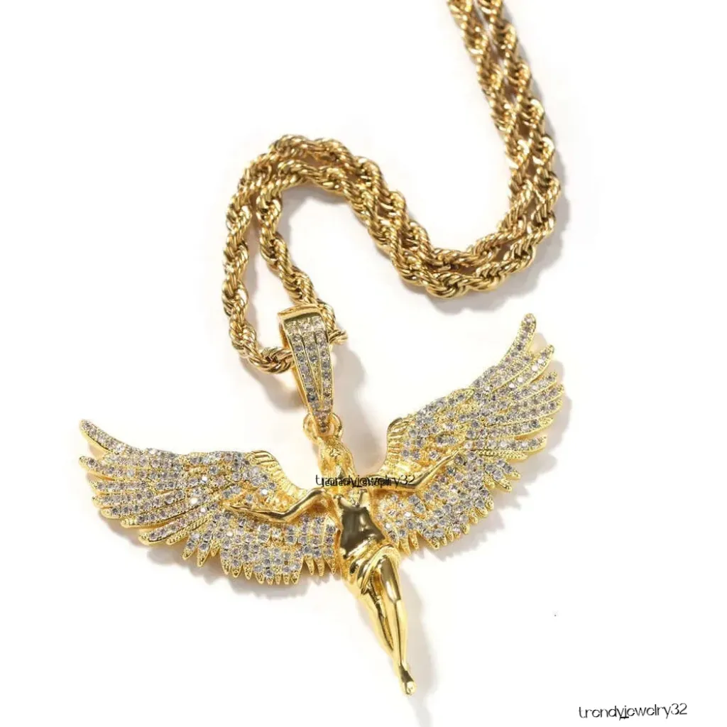 ネックレス・ペンダント wing bling 14k liang necklace Angel Wings Studded gold necklace - Unisex Hip-hop Jewelry