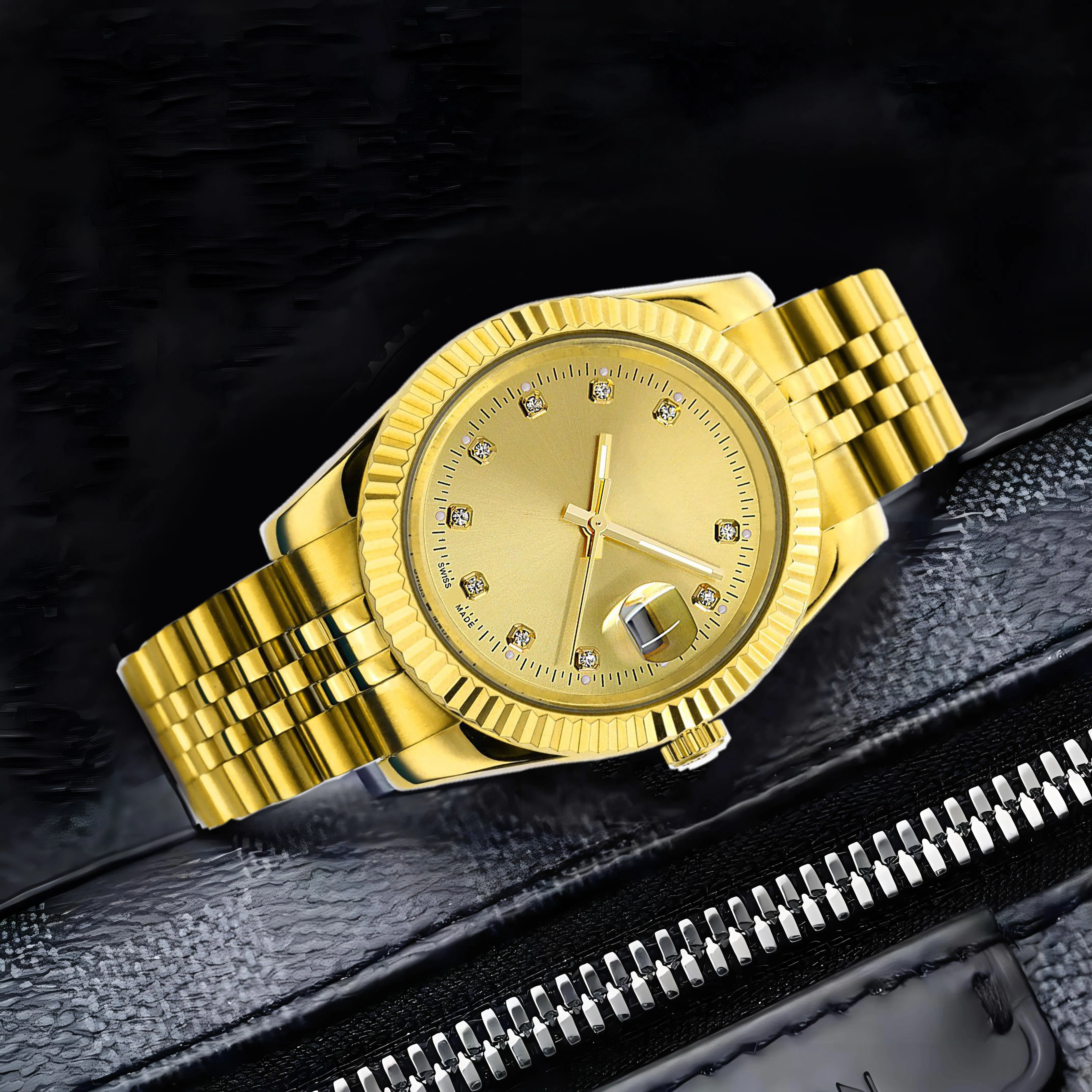 AAA zegarek Męskie Automatyczna data mechaniczna 41 mm Sapphire Cryształowa konfiguracja soczewki Kryształowa Czarna twarz 12 diamentów Super Luminous Dots Montre de Watches 5a U1 Watch Prezent RLX