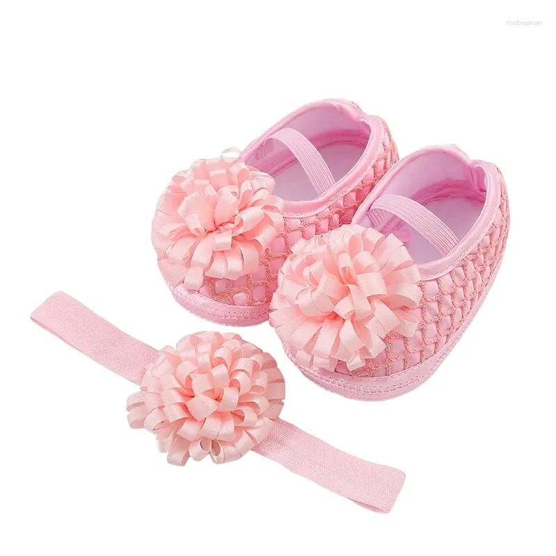 Erste Wanderer Baby Mädchen Prinzessin Schuhe und Stirnband Band Blume Mary Jane Flats Kleid Gehen für geborene Kleinkinder