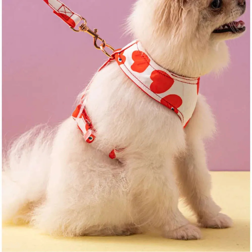 Diseñador perro corazón rojo melocotón mascota correa para el pecho conjunto INS arneses tracción collares de cuerda correas para gatos