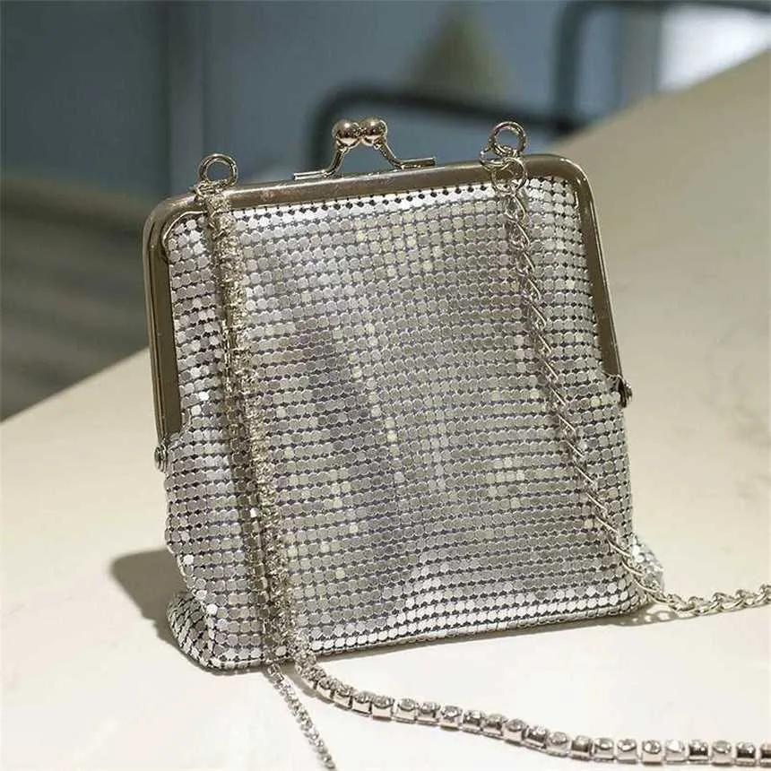 Top Shoulder Bags Fashion Designer Handbags Sequin Metal Womens Tote Bag Diamond Chain Dinner Bag Evening Dress 240311