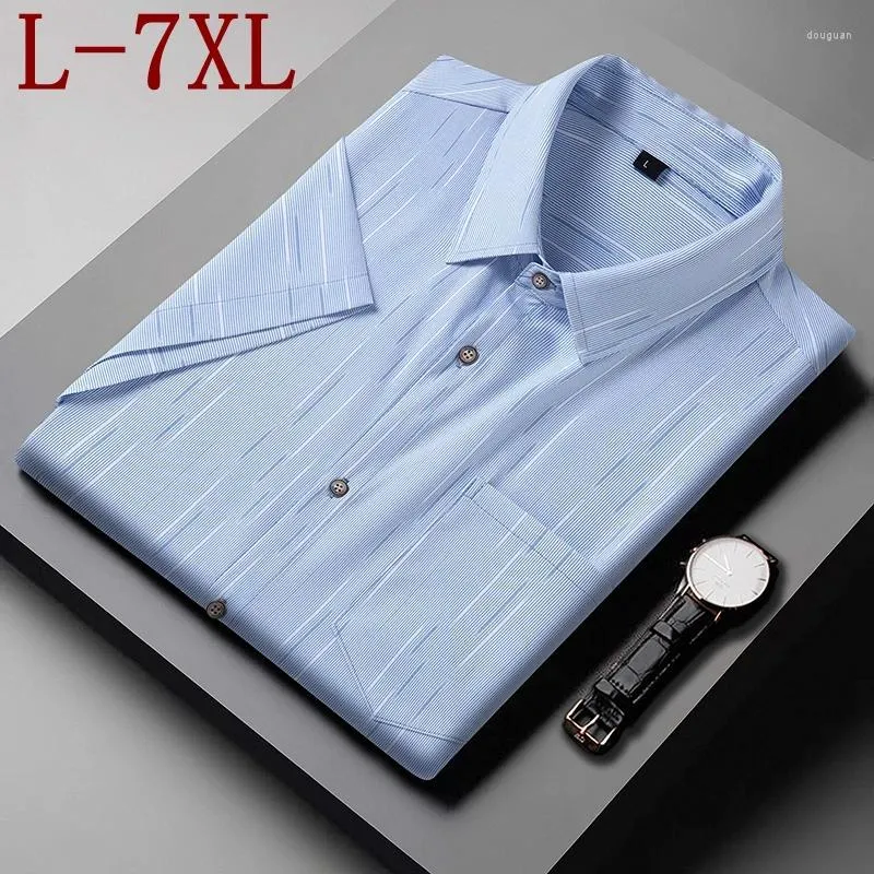 Camisas casuais masculinas 7xl 6xl 5xl 2024 camisa de negócios de verão homens high end seda gelo respirável homens com bolso solto camisa hombre