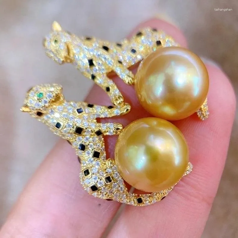 Stud Earrings MeiBaPJ 11-12mm 925 Silver Natural Golden Freshwater Pearl Leopard Fine Wedding Jewelry For Women