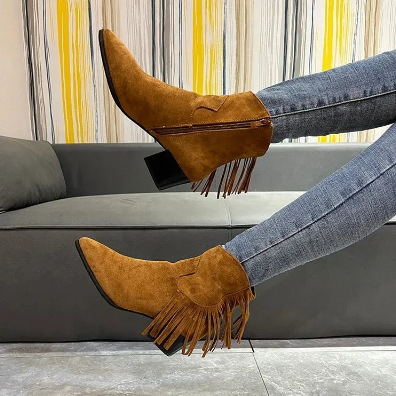 Stivali chelsea stivali caviglia tacchi grossi scarpe da cowboy in stile cowboy western show woman elegant tacco punk punk plus size abbigliamento da donna