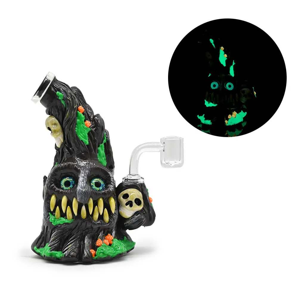 1pc,18cm/7in,Festive Decorations Glow In Dark,Polymer Clay Ghost Skull Glass Smoking Item,Borosilicate Glass Bong,Glass Water Pipe With Evil Eye,Glass Hookah