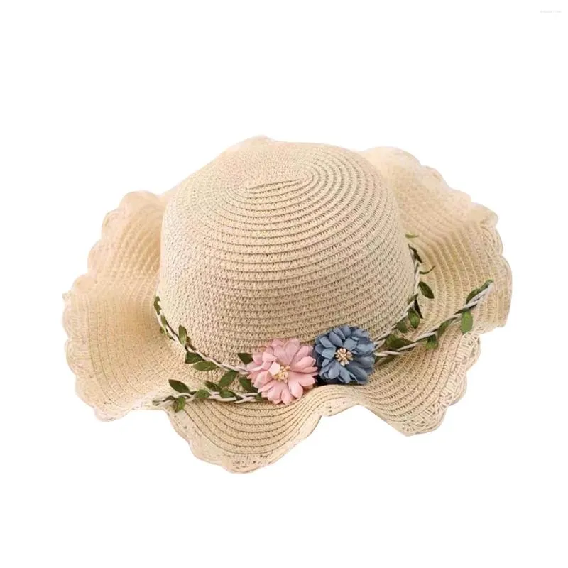 Cappelli a tesa larga Borsa per cappelli estivi per bambina da bambino Set da sole con cappellino da spiaggia in tessuto Cappellino da tè floreale