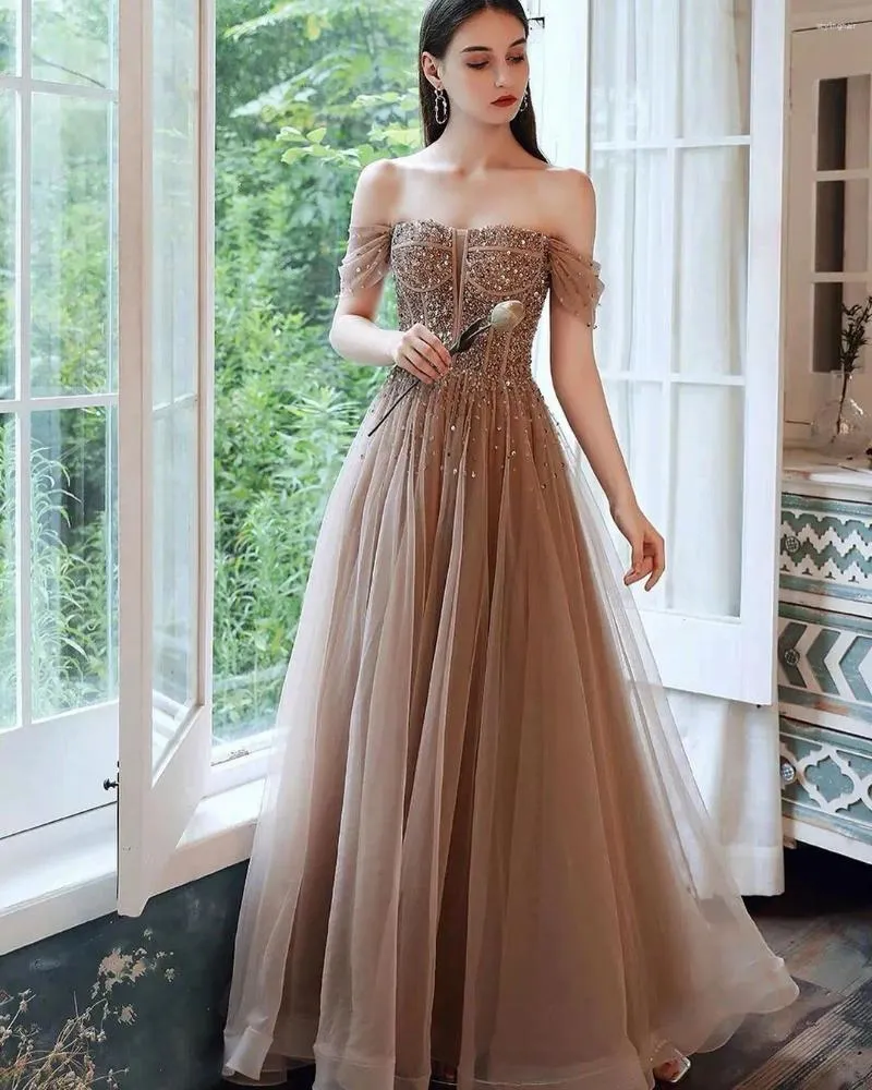 Party Dresses Sapmae Sequin Gold Off-the-shoulder Ball Gown Floor-length Zipper Up Prom Evenning Dress Suit All Occasion In Summer 2024