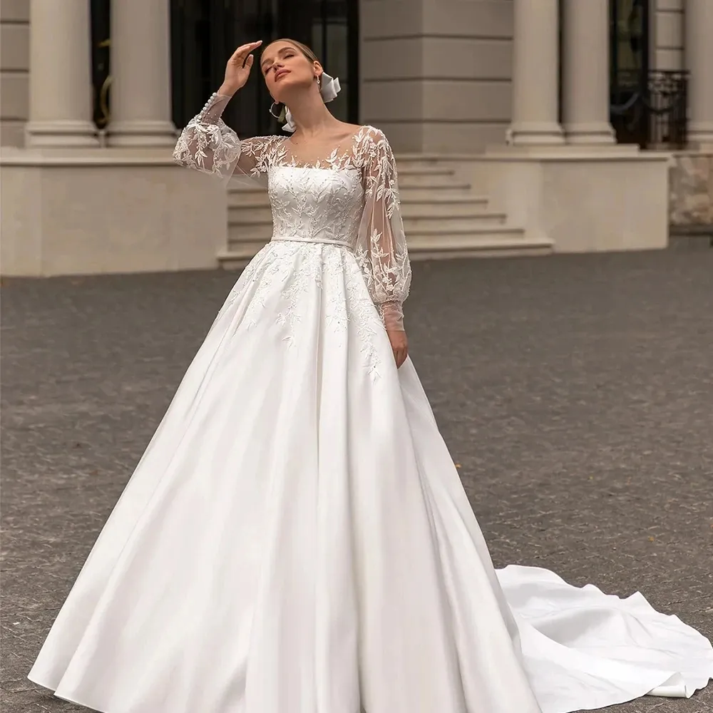 chinese dress ladies Vintage-Inspired High Neck Long Sleeve Lace Wedding Gown main image 1