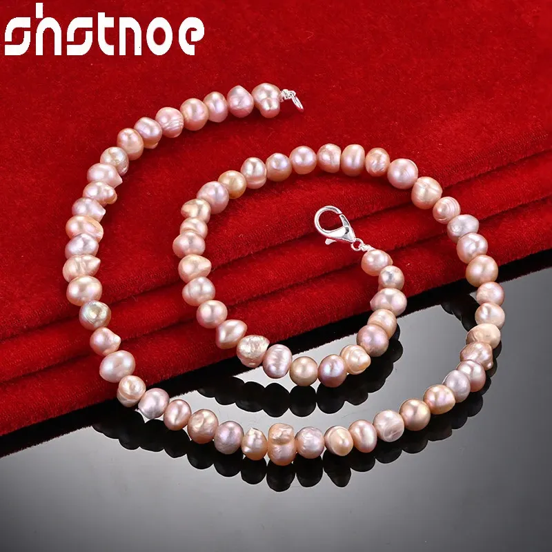 925 Sterling Silver 1620 Inch String Chain Pink White Purple Freshwater Pearls Necklace For Women Wedding Party Fashion Jewelry 240313