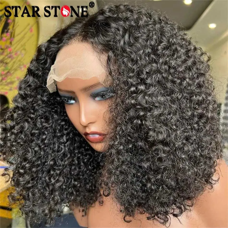 Synthetic Wigs Kinky Curly Short Bob Wig Human Hair 13x4 Lace Frontal Wigs HD Lace Front Wigs Water Wave Curly 180 Density Lace Closure Wigs 240329