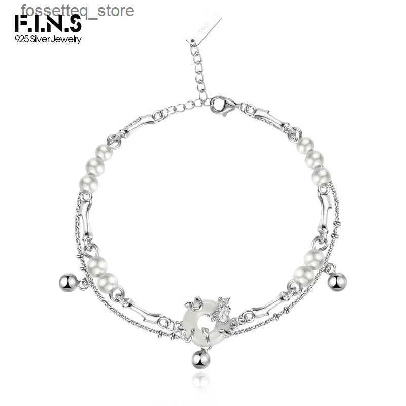 Braccialetti con ciondoli F.I.N.S stile cinese reale S925 argento sterling giada pulsante della pace fatto a mano conchiglia perla doppie catene mano gioielleria raffinata L240319