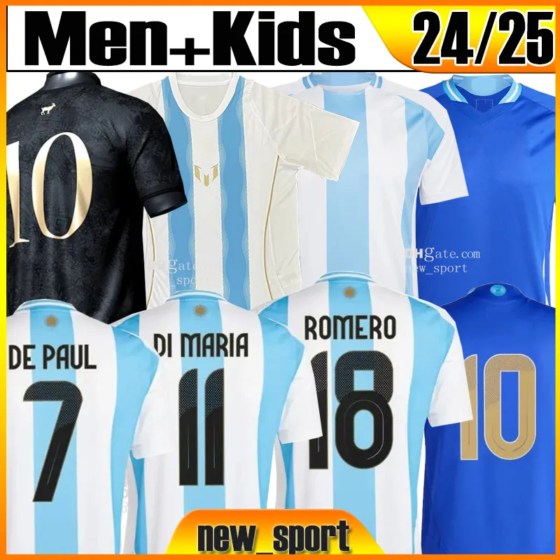 24 25 Argentinas Soccer Jerseys 3 Star Alvarez Messis Maradona Di Maria Dybalaファンバージョン2023 2024 L.Martinezゴールキーパーメンズキッズキットソックスサッカーシャツ