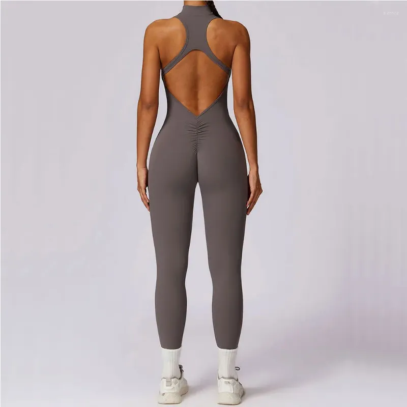 Conjuntos ativos com zíper yoga macacão de fitness esportes conjunto de roupas de ginásio wear pilates treino roupas femininas push up activewear