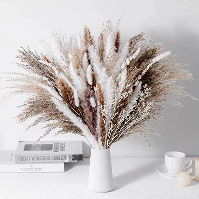 Fleurs décoratives 45 cm naturel séché Pampas herbe Bouquet Boho décor à la maison Phragmites pour les décorations de mariage