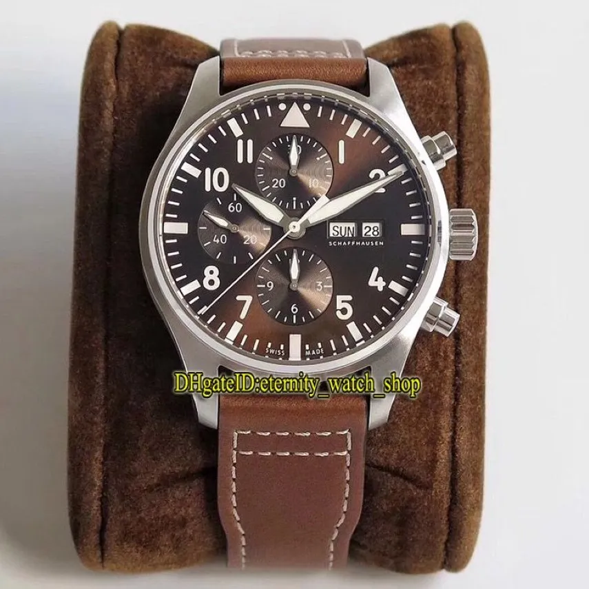 Versão de atualização V2 ZF Pilot Classic 377713 Brown Dial ETA A7750 Cronógrafo Automático Mens Watch Caixa de aço Cronômetro de couro Spor243c