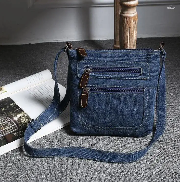 Sac avant Double fermeture éclair épaule coton Denim dame jean messager femme petit