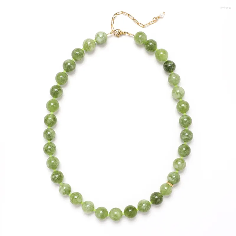 Choker ZMZY Olive Green Agate Stone Beaded Short Necklace Design Charms Neck
