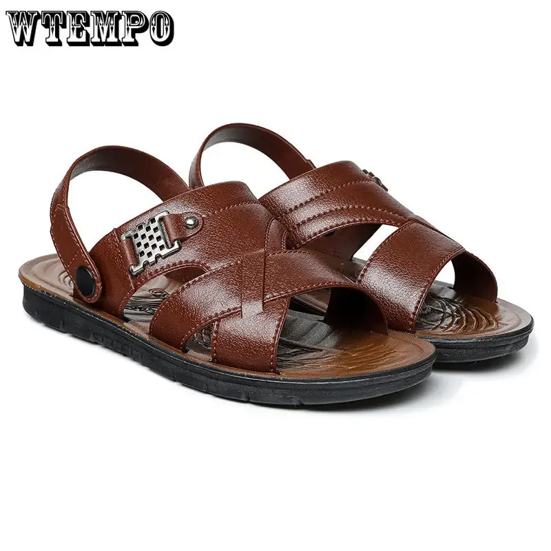 Sandalen Wtempo Sommer Nachahmung Leder Sandalen für Männer Freizeitkleidung Papa Pantoffeln Männer mittelgroß und ältere Strandschuhe