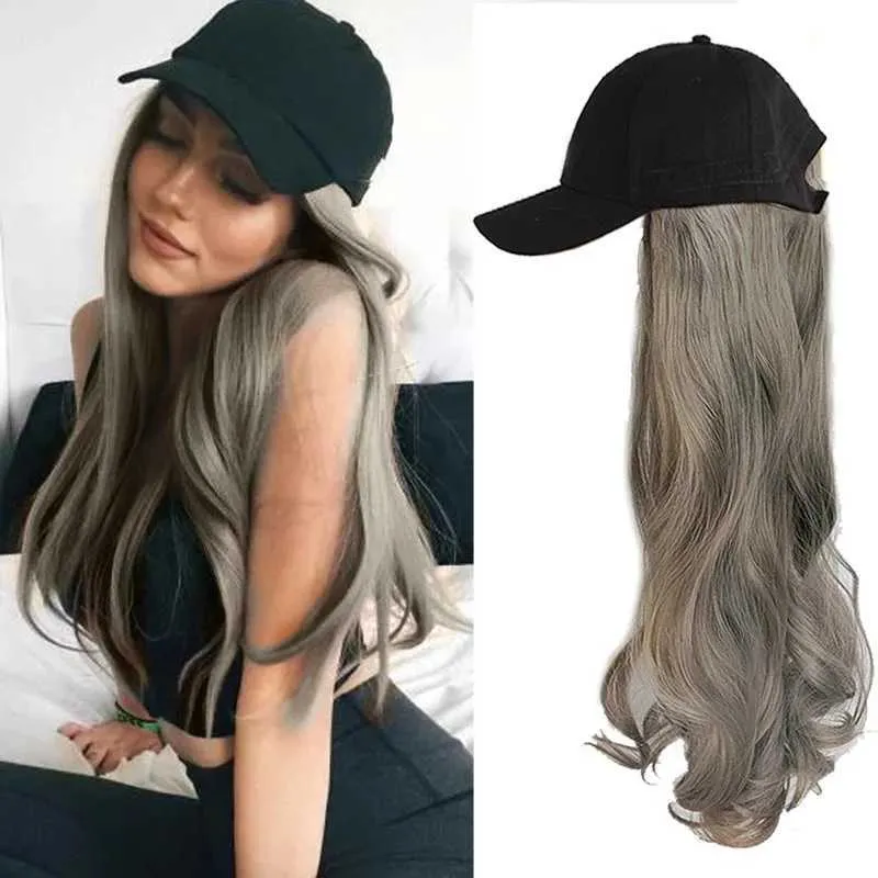 Perucas sintéticas peruca feminina boné cabelo longo onda integrada rolo sintético mecanismo de seda de alta temperatura capa de cabeça 240328 240327