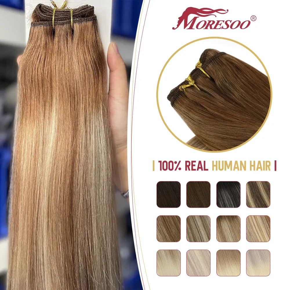 Weft Moresoo Human Hair Bundles Ombre Sew In Extensions Remy Brazilian Hair Natural Straight100G髪100％本物の人間の髪