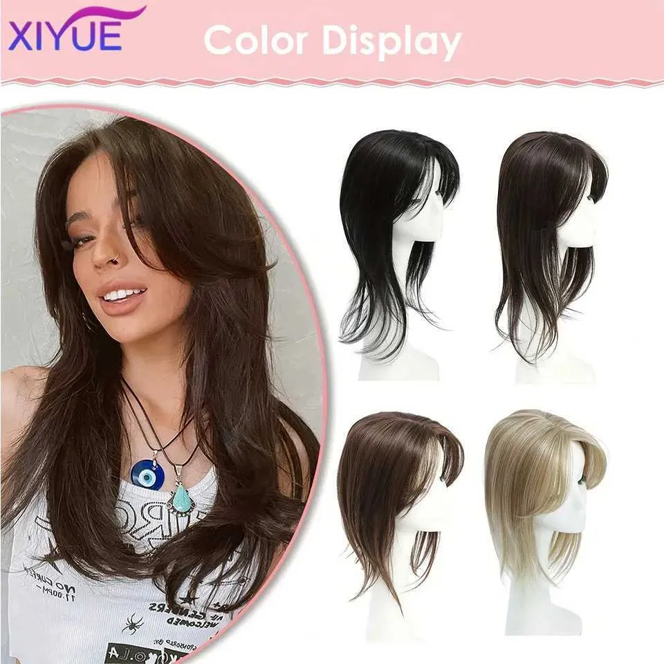Syntetiska peruker Bangs Xiyue Wig Womens Top Hair Patch Center Split Wig Medium Längd Syntetisk matt Silk Wig Patch 240328 240327