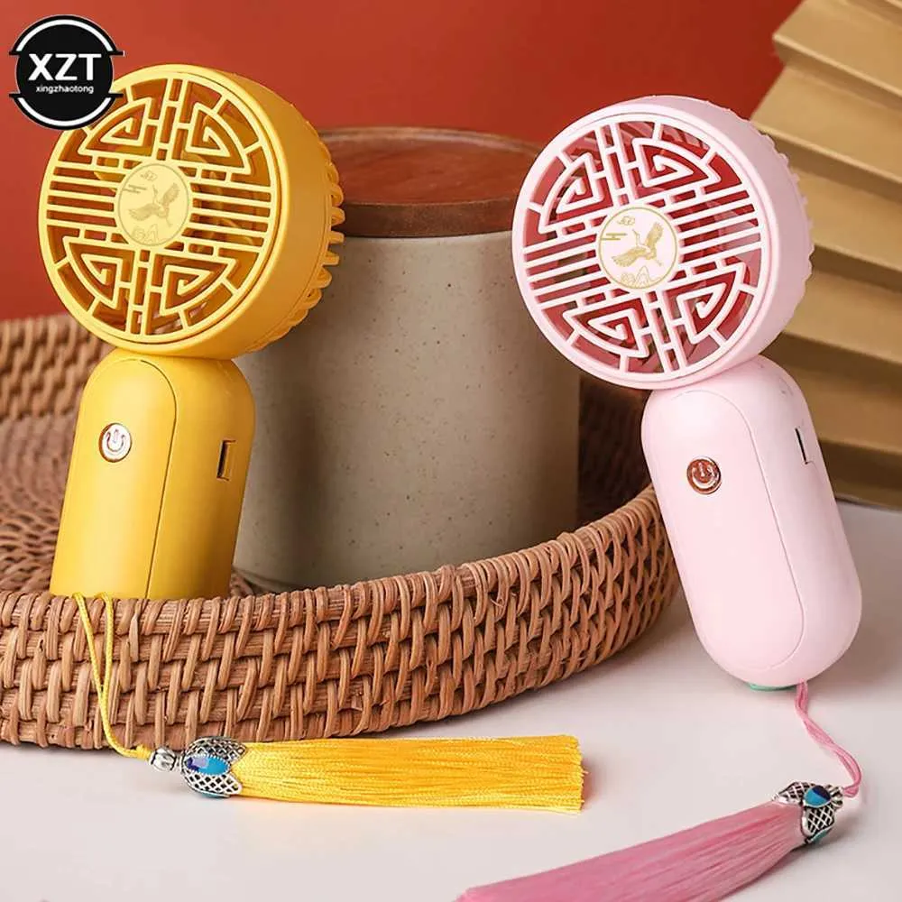 Electric Fans Mini Electric Fans Chinese Style USB Charged Fan Portable Handheld Small Handheld Fan For Recharging Big Gifts 240319