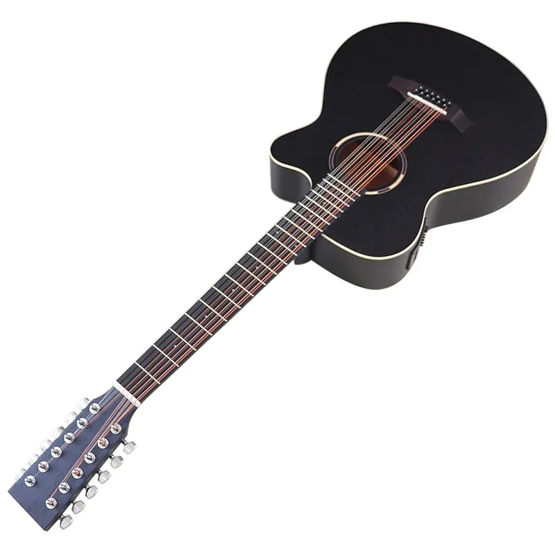 Guitar Sapele Body 12 String Electric Acoustic Guitar Black Color Matte 12 Strings Folk Guitar z EQ