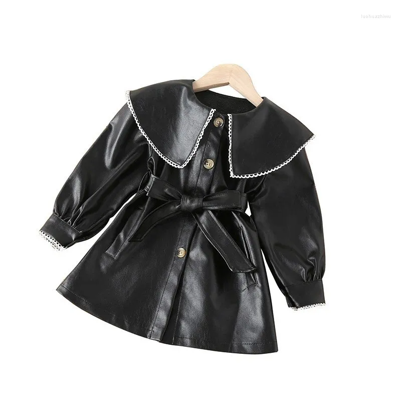 Vestes enfants filles noir PU cuir revers à manches longues manteau enfants printemps automne mode princesse vêtements de sport 2-7 ans