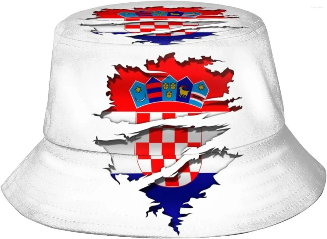 Boinas Bandera de Croacia Sombrero de cubo croata Playa Sol Empacable Gorra de pescador Viaje para mujeres Hombres