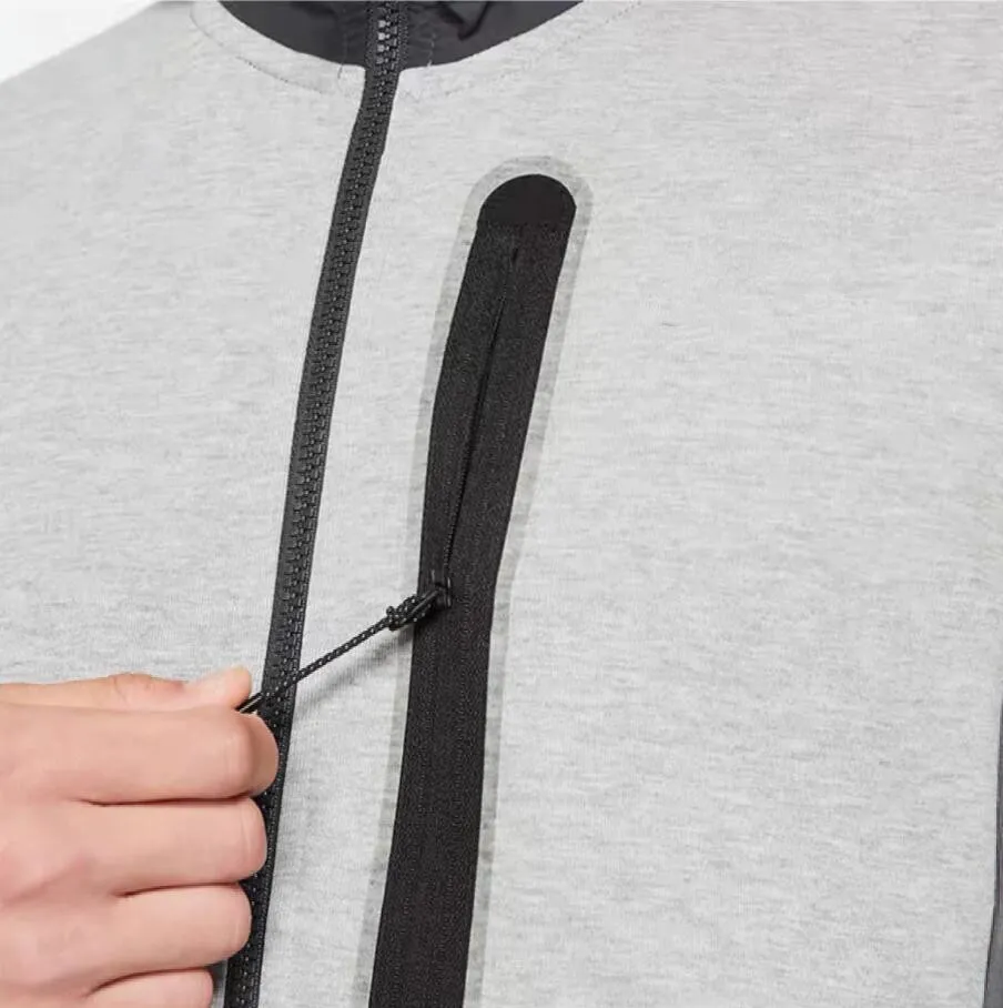 Herren-Strickjacke in voller Länge mit Reißverschluss, Splicing Tech Fleece, Herren-Frühlingsneue Sportbekleidung mit Kapuze, lässiges Mantel-Oberteil CZ9905