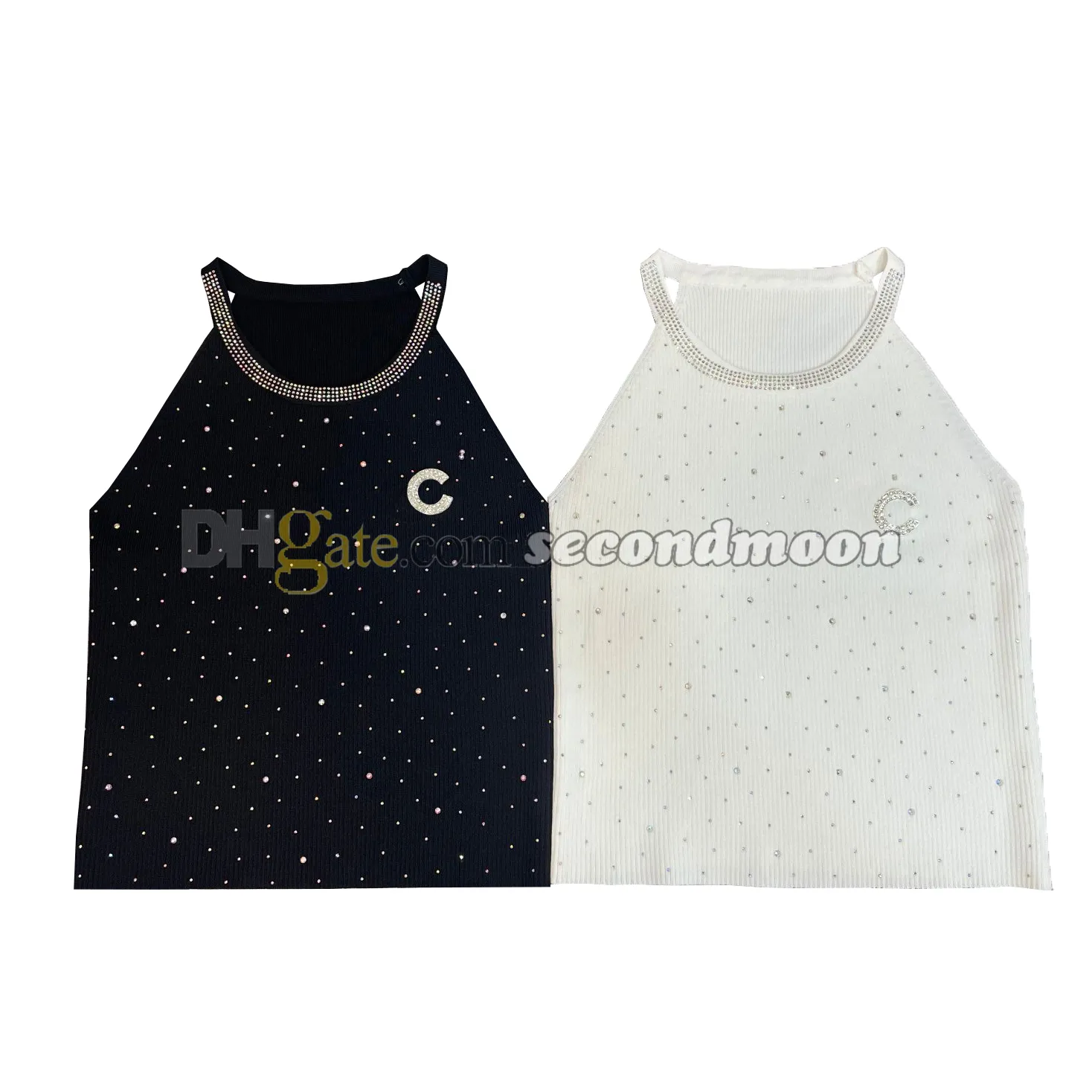 Rhinestone Neck Tanks Top Women Sleeveless Sport Vest Summer Casual Style Vests Knitted Tees