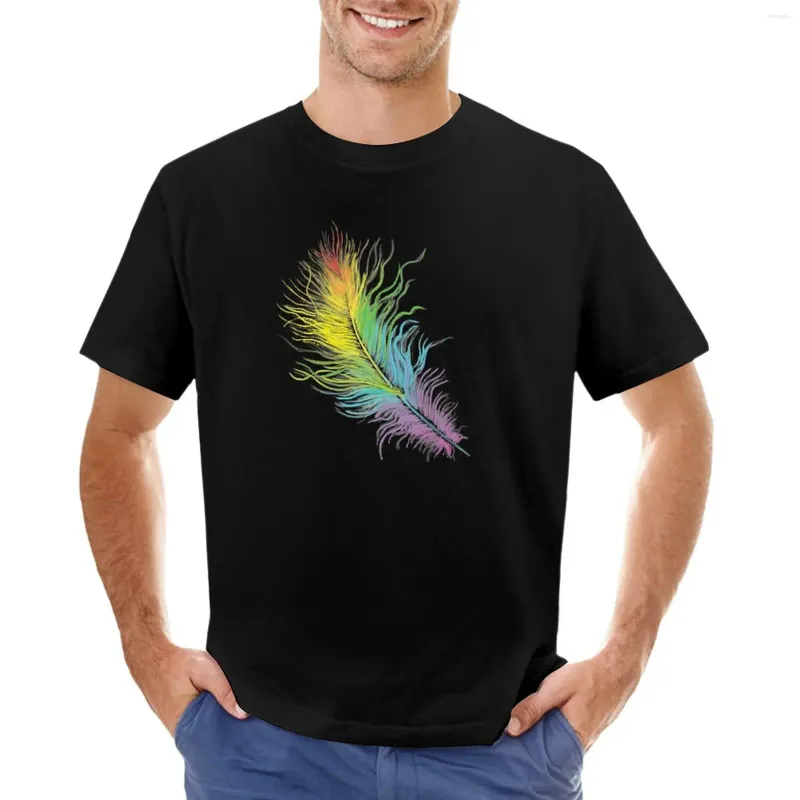 Herrtankstoppar regnbåge fjäder-lila t-shirt söta kläder överdimensionerade blus stora och höga t-skjortor för män