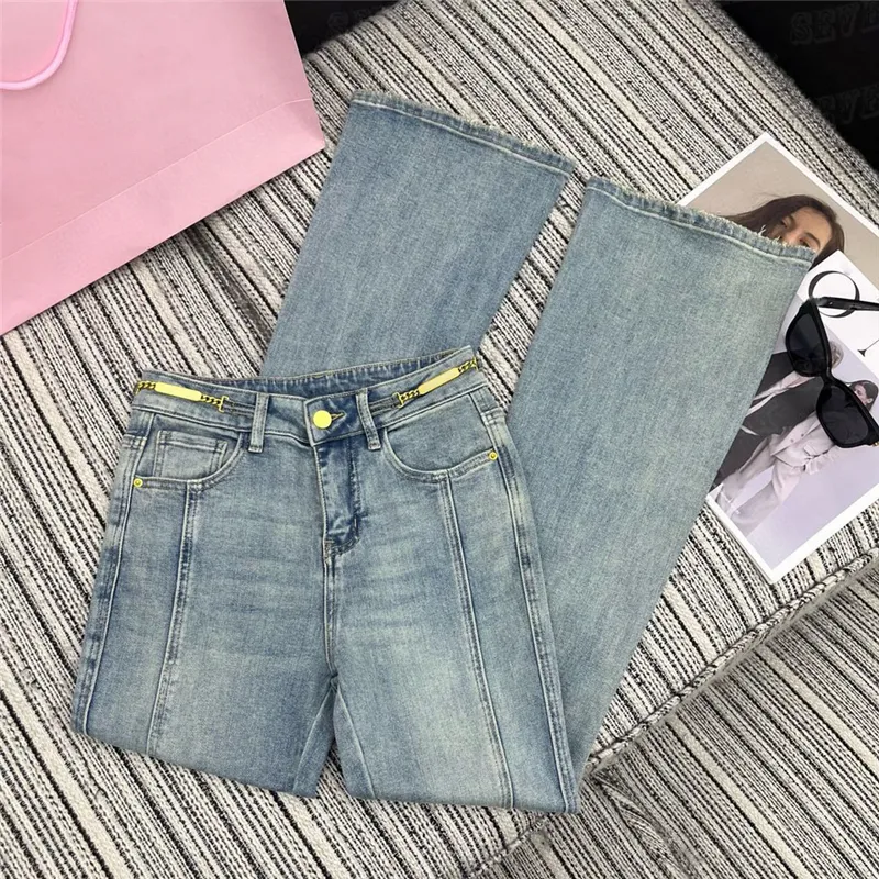 Pantaloni in denim con lettera di design per donna Jeans da donna in stile designer Abbigliamento Pantaloni a gamba arrotolata con giunture a vita alta Hiphop