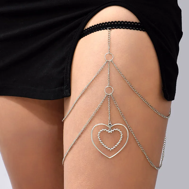 Chaîne élastique multicouche tendance européenne et américaine, chaîne de jambe d'amour pour femme, chaîne de corps géométrique créative, bijoux