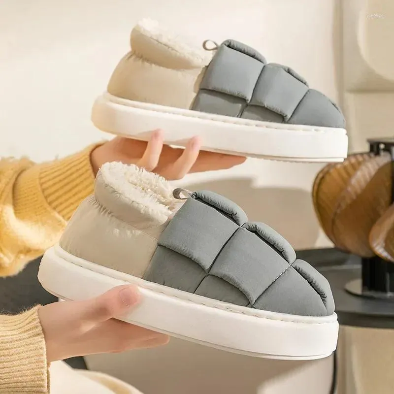 Тапочки, коллекция 2024 года, зимние теплые хлопковые непромокаемые пуховые зимние сапоги, домашняя мужская обувь с мягкой плоской подошвой, женская обувь