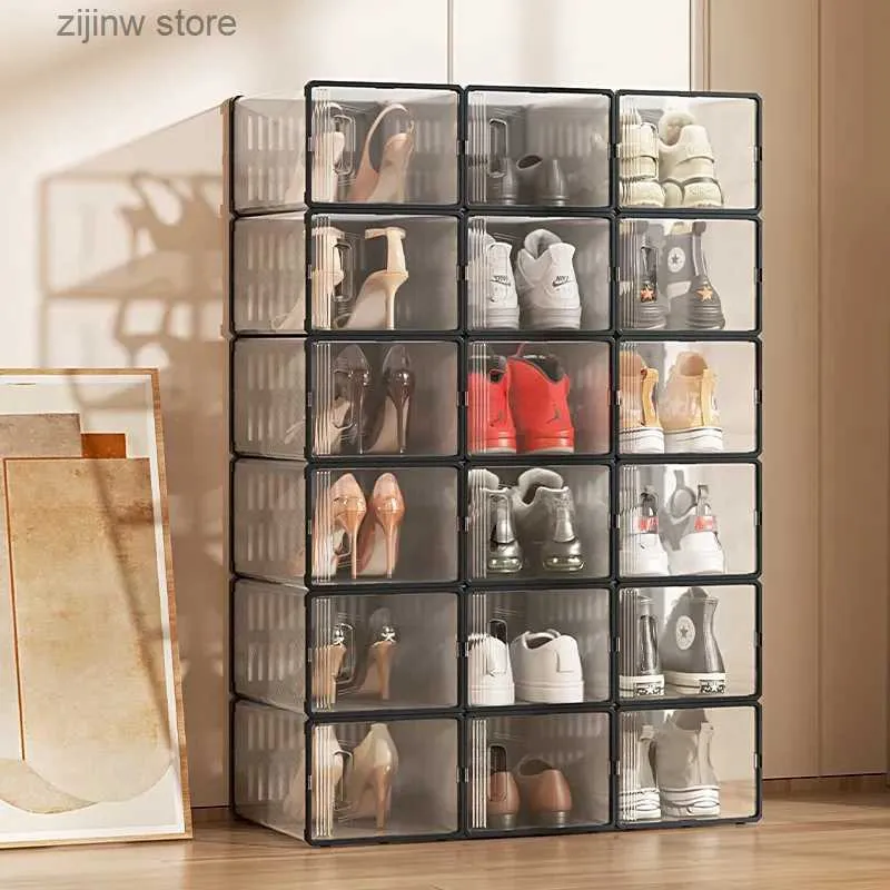 6-Piece Stackable Shoe Storage Box Set - Folding, Ventilated