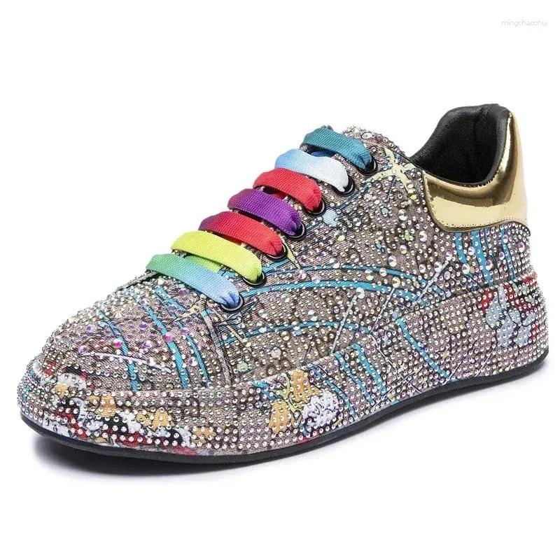 Casual Schoenen Sneakers Dames Big Size Kleur Strass Mode Dames Loafers Platform Glanzende Graffiti